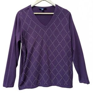 Tommy Hilfiger Deep Purple V-Neck Sweater with Gold beads